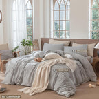 MooMee Striped Duvet Cover Set 100% Washed Cotton Linen Like Textured Breathable Durable Soft Comfy (Dark Grey White Classic Stripes, King 104"x90")