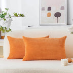 Home Brilliant Orange Pillow Covers 12x20 Lumbar Throw Pillow Covers Rectangular Striped Corduroy Plush Halloween Thanksgiving Decorative Fall Pillow Cover for Couch, Set of 2, 12 x 20 inch, Orange