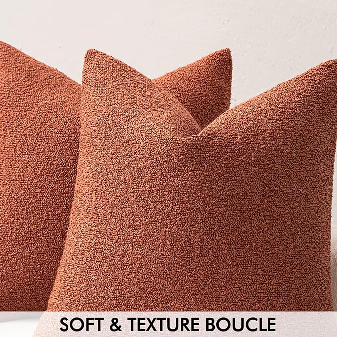 MIULEE 20x20 Inch Decorative Pillow Covers for Couch Bed Set of 2 Textured Boucle Neutral Winter Throw Pillows Burnt Orange Accent Solid Cushion Pillowcases Sofa Livingroom Home Decor