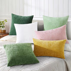 decorUhome Chenille White Throw Pillow Covers 24x24 Inch Set of 2, Decorative Soft Couch Pillow Covers Solid Dyed Accent Velvet Farmhouse Neutral Square Christmas Pillow Cases for Sofa Bed Living Room