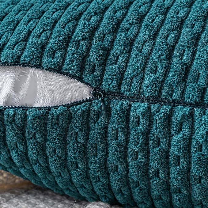 MIULEE Pack of 2 Decorative Throw Pillow Covers 20x20 Inch Soft Boho Striped Textured Corduroy Pillow Covers Modern Farmhouse Home Decor for Couch Bed Sofa Living Room Teal Blue