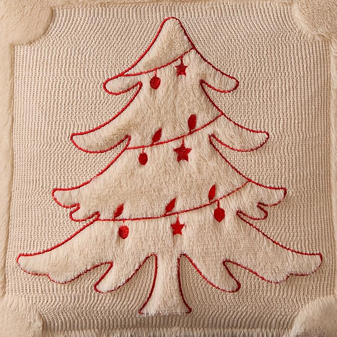 DFXSZ Christmas Pillow Covers 18x18 Red Star Light Beige Christmas Tree Decoration Soft Plush Faux Fur Jacquard Throw Pillows for Bedroom Sofa Holiday Festivals Winter Home Decor PTK067C18