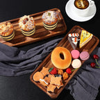 Roowest 8 Pcs Solid Acacia Wood Serving Tray 14'' x 5.5'' Rectangular Wooden Serving Platter Long Cheese Charcuterie Boards with Edges Wood Boards for Food Vegetable Appetizer Party Decor