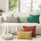 decorUhome Decorative Sage Green Throw Pillow Covers 24x24 Set of 2 with Splicing, Boho Soft Neutral Corduroy Broadside Twill Pillow Covers for Couch Bed Sofa Living Room