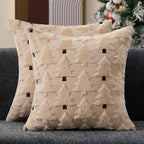 Christmas Pillow Covers 16x16 inch Set of 2 Christmas Decorations Soft Plush Faux Fur Wool Beige Xmas Tree Throw Pillow Cases Winter Holiday Decor for Sofa Living Room PT-012R16