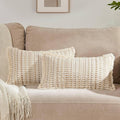 Decorative Pillow Covers Set of 2, Boho Farmhouse Couch Throw Pillows with Tassels, Textured Small Dot Pattern Cushion Cases for Sofa Living Room Home Decor (Beige, 12" x 20" (Pack of 2))