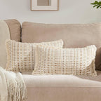 Decorative Pillow Covers Set of 2, Boho Farmhouse Couch Throw Pillows with Tassels, Textured Small Dot Pattern Cushion Cases for Sofa Living Room Home Decor (Beige, 12" x 20" (Pack of 2))