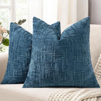 decorUhome Navy Blue Chenille Throw Pillow Covers 20x20 Set of 2 Thick Textured Slubby Couch Pillow Covers Farmhouse Accent Modern Neutral Decorative Pillow Cases for Bed Sofa Living Room