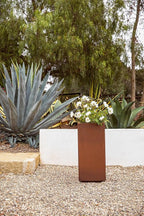 Veradek Corten Steel Series Pedestal Planter - Tall Corten Steel Planter for Outdoor Porch/Patio | Naturally Rusting Steel for All-Weather Use | Modern Rustic Décor for Tall Plants, Trees, Flowers