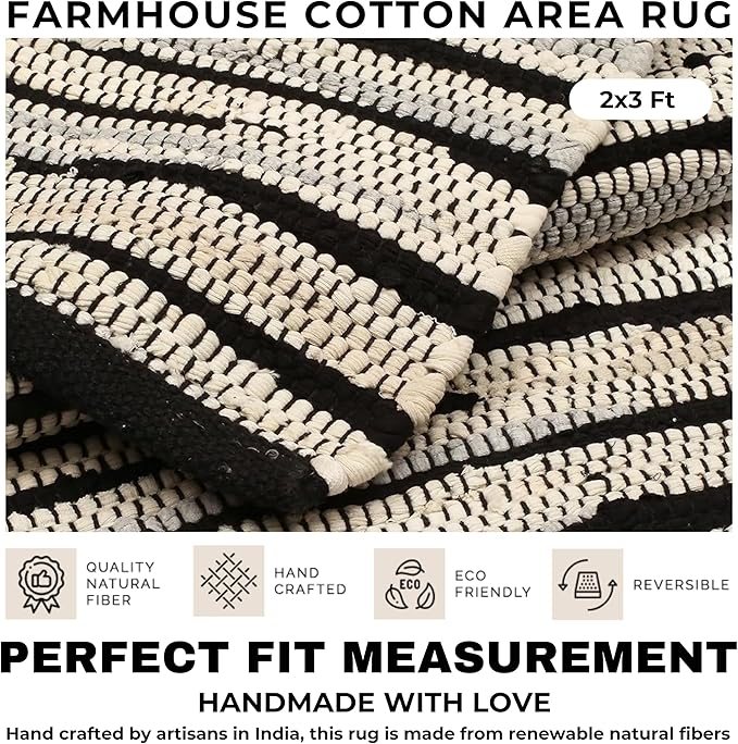Bedding Craft Handmade Woven Tonal Chindi Rugs 24x36-Inch Rectangle, Reversible Farmhouse Braided Cotton Rug - Grey Multi