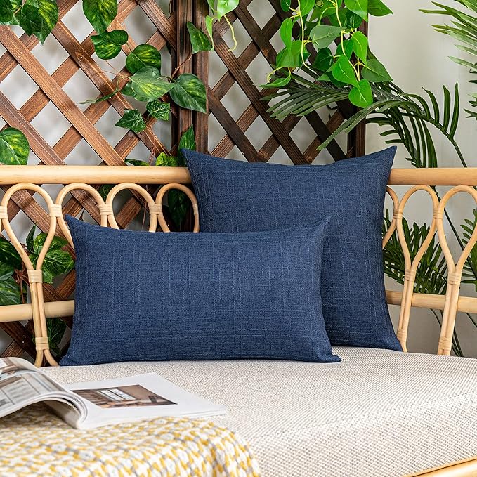 Kevin Textile Pack of 2 Decorative Outdoor Waterproof Throw Pillow Covers Checkered Pillowcases Classic Cushion Cases for Patio Couch Bench 20 x 20 Inch Blue