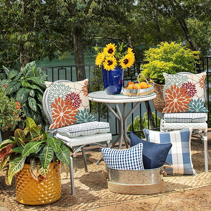 Orange and Red Floral Pillow Covers 18x18 Set of 2 Outdoor Waterproof Decorative Throw Pillows Fall Pillow Covers Polyester Cushion Case Decor for Couch Patio Funiture Garden Porch 01W18