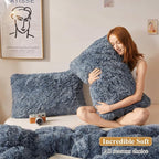 XeGe Soft Faux Fur Throw Pillow Covers, Luxury Fluffy Cushion Covers, Shaggy Plush Furry Pillow Cases, Fuzzy Decorative Pillow Covers Pack of 2 for Sofa Bed Couch (18''x18'', Navy Blue Ombre)