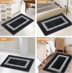 Black Bathroom Rugs 20x31, Non Slip Washable Bath Mats,Super Soft Microfiber Bathroom Mats, Plush Fluffy Absorbent Bath Rugs for Sink Tub Basin Shower Floor