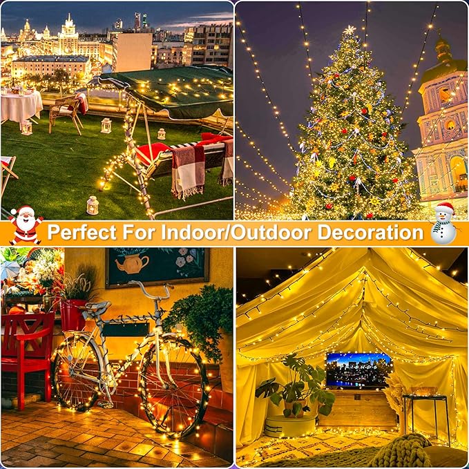 328FT 1000 LED Christmas Lights, Plug in Warm White Christmas Tree Lights Outdoor with Timer and 8 Modes, Green Wire Waterproof String Lights for Indoor Yard Patio Xmas Holiday Decorations