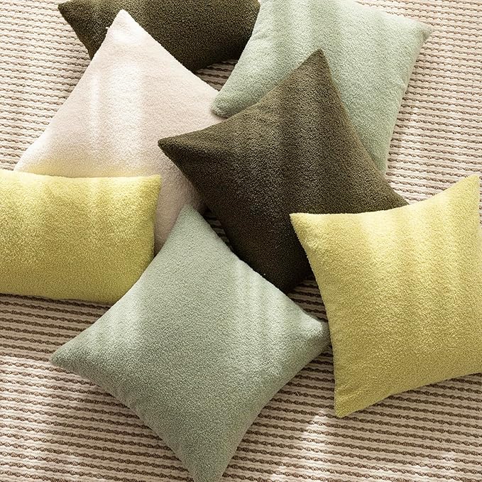 Foindtower Pack of 2, Curly Faux Fur Decorative Throw Pillow Covers Soft Fuzzy Plush Cushion Case with Zipper Cozy Pillowcase for Home Living Room Couch Bed Sofa 20 x 20 Inch, Sage Green
