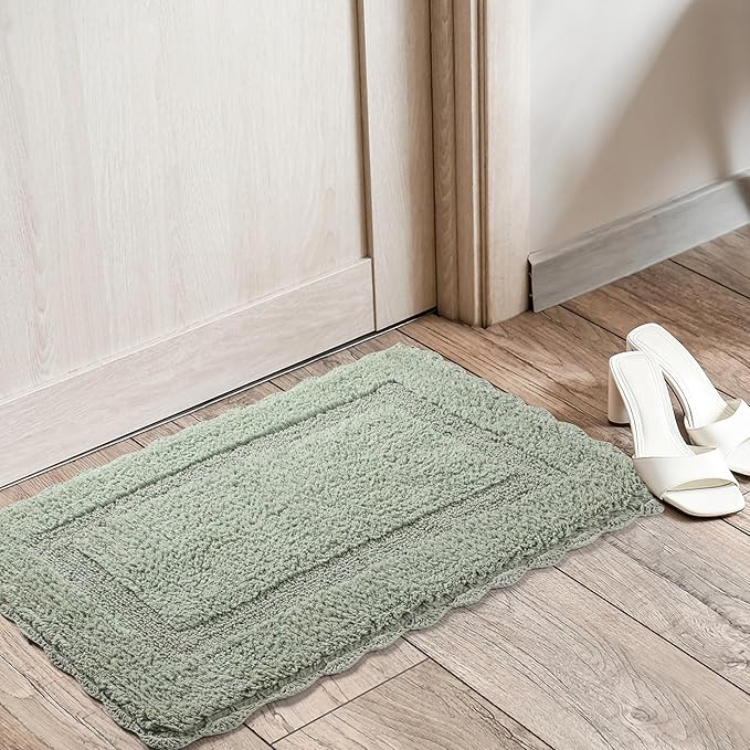 Savi Home Cotton Crochet Bathmat with Antiskid 17x24 Sage Green, 100% Pure Cotton, Super Soft Bath Rug, Plush & Absorbent, Hand Tufted Heavy Weight Construction, Full Reversible Step Out Rugs