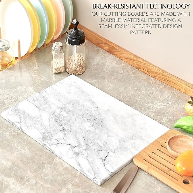Kitchen Marble Stone Cutting Board - Marble Cutting & Charcuterie Board of 16 x 12 x 0.6 Inches, Non Slip Scratch Resistant Pastry Tray, Rectangular Serving & Chopping Slab for Countertop - White