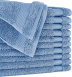 BIOWEAVES 100% Organic Cotton 700 GSM Plush Washcloths 13" x 13" GOTS Certified - Cerulean Blue, Pack of 12