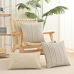 Black Pillow Covers Linen Farmhouse Throw Pillow Covers Outdoor Striped Decorative Square Throw Pillows for Couch Sofa Bed 18x18 in Pack of 2 Black and Cream