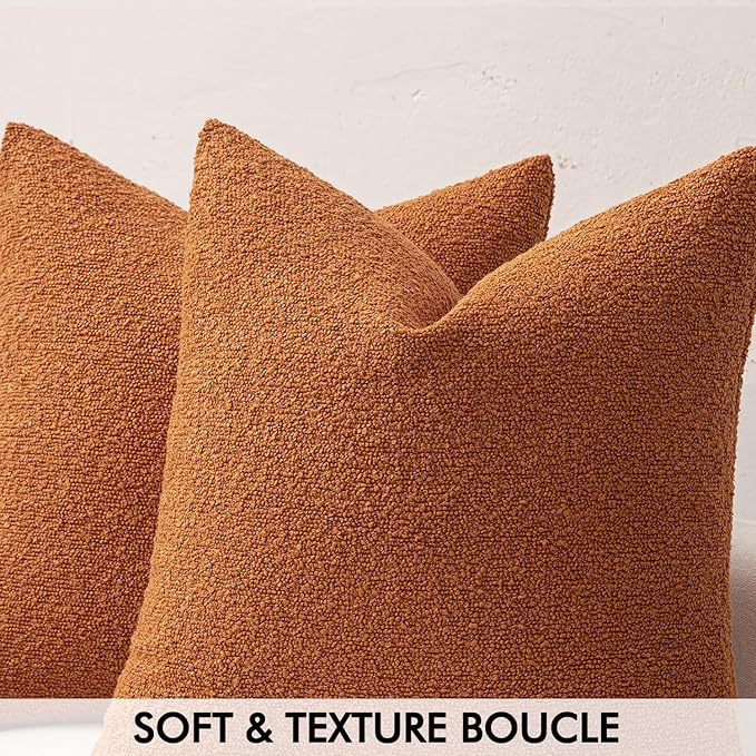 MIULEE 18x18 Inch Decorative Pillow Covers for Couch Bed Set of 2 Textured Boucle Neutral Winter Throw Pillows Orange Accent Solid Cushion Pillowcases Sofa Livingroom Home Decor