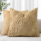 decorUhome Throw Pillow Covers 22x22 Inch Set of 2, Soft Plush Decorative Faux Fur Light Brown Solid Couch Pillow Covers, Accent Farmhouse Neutral Square Euro Pillow Cases for Sofa Bed Living Room