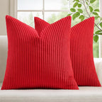 Mecatny Christmas Decorative Corduroy Throw Pillow Covers 18x18 Set of 2 for Sofa Living Room, Soft Neutral Boho Couch Pillow Covers for Home Decor, Red
