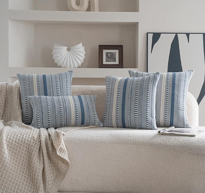 Boho Throw Pillow Covers 12x20 Inch Set of 2, Farmhouse Decorative Couch Pillow Cases, Blue Accent Pillows of Bed, Sofa Bedroom Living Room Home Decor Cushion Cover
