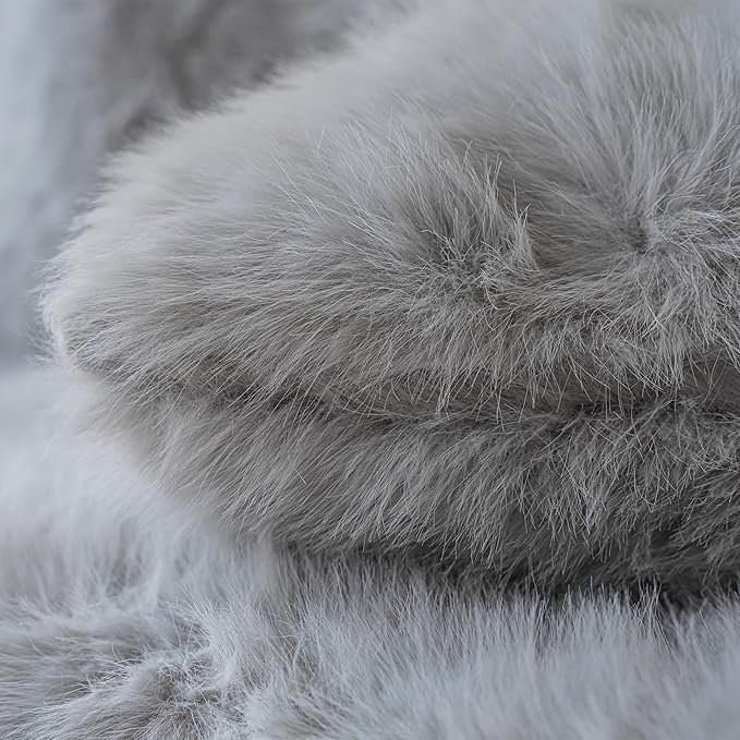 Neelvin Light Grey Faux Fur Cozy Fluffy Double-Sided Decorative Throw Pillow Covers 24x24 inch Set of 2,Velvet Pillowcase Cushion Case for Sofa Couch