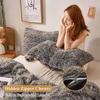XeGe Faux Fur Throw Pillow Cases, Plush Shaggy Ultra Soft Pillow Covers, Fluffy Crystal Velvet Decorative Pillowcases, Furry Fuzzy Pillow Shams Zipper Closure, Set of 2 (King, Dark Gray Ombre)