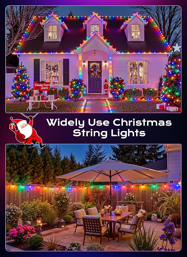 Brightown C9 LED Christmas Lights Outdoor, 100 FT 100 Multi-Colored Connectable C9 String Lights for Christmas Tree Patio Roofline Garden Backyard Holiday Party Indoor Outdoor Decoration, Green Wire