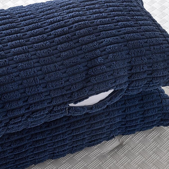Fancy Homi Navy Blue Long Body Lumbar Decorative Throw Pillow Covers 14x36 Inch for Bed Couch Bedroom Bench, Soft Corduroy Rectangle Solid Pillow Case, Rustic Farmhouse Boho Room Decor