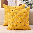 Christmas Pillow Covers 18x18 inch Set of 2 Yellow Xmas Decorations Soft Plush Faux Fur Wool Christmas Tree Throw Pillow Cases Winter Holiday Decor for Sofa Living Room PT002G18