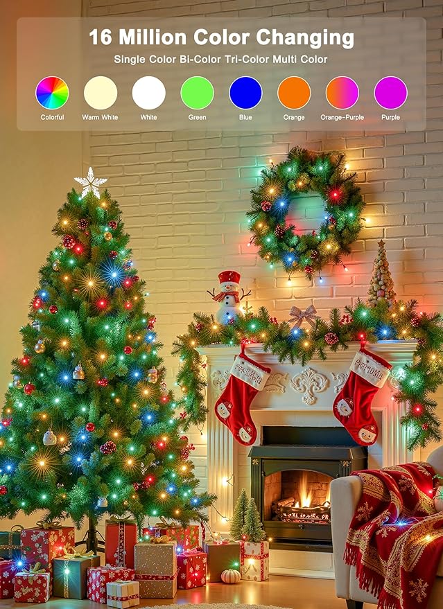 Minetom LED Color Changing Smart RGB Christmas Tree Lights, 82ft 250LED String Twinkle Lights, 16 Milion Adjustable Colors Fairy Lights with Remote & Timer & Memory for Xmas Tree Holiday Party