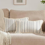 Decorative Pillow Covers Set of 2, Boho Farmhouse Couch Throw Pillows with Tassels, Textured Small Dot Pattern Cushion Cases for Sofa Living Room Home Decor (Grey, 12" x 20" (Pack of 2))