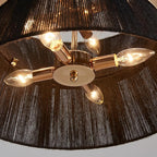 Shrine Lighting Black Boho Chandelier, Modern Design, Boho Drum Pendnat Light for Dining Room, D18'' x H12'', Adjustable 47'', E12*8 Sockets, Black Rope Lampshade&French Gold Finish Frame