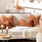BlissBlush Fall Brick Red Decorative Lumbar Throw Pillow Covers 12X20, Set of 2, Rust Boho Farmhouse Cushion Cover, Soft Accent Pillowcase for Couch Sofa Bed Living Room Home Décor
