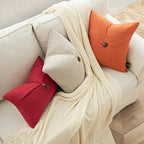 Phantoscope Pack of 2 Farmhouse Throw Pillow Covers Premium Coconut Button Vintage Linen Solid Decorative Pillow Cover for Couch Bed and Chair Orange 18 x 18 inches 45 x 45 cm