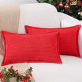 Mecatny Christmas Corduroy Throw Pillow Covers 12x20 Set of 2, Neutral Decorative Soft Boho Lumbar Couch Pillow Covers with Broadside for Sofa Living Room, Red