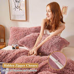 XeGe Faux Fur Dusty Pink Pillow Cases, Plush Shaggy Ultra Soft Fluffy Crystal Velvet Decorative Bed Pillowcases, Furry Fuzzy Pillow Shams with Zipper Closure, Set of 2 (King, Dusty Pink)