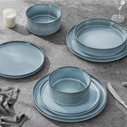LIANYU Dinnerware Plates and Bowls Dishes Set, 24 Piece Elegant Stoneware Sets with Pasta Bowls for 6, Modern Ribbed Ceramic Dining Ware Dishware for Restaurant Wedding, Dishwasher Safe, Slate Blue