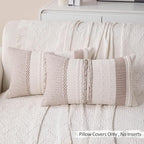 Boho Lumbar Pillow Covers Set of 2-12x20 Inch Khaki Accent Striped Decorative Farmhouse Coastal Long Boho Throw Pillows, Neutral Textured Pillowcases for Couch Bed, Sofa Home Decor