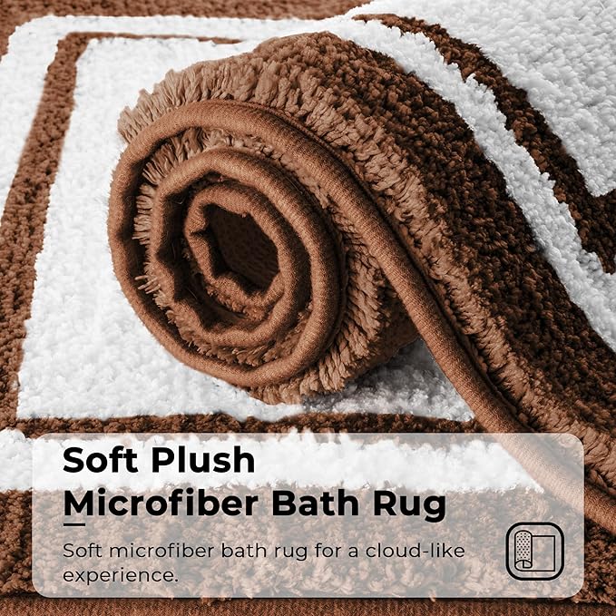 GRANNY SAYS Microfiber Bathroom Rugs Non Slip Washable, Water Absorbent Bathroom Mats for Tub, Soft Bath Mats for Bath Floor & Shower, Bath Rug, 24" x 48", Brown Bath Rugs