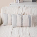 Boho Lumbar Pillow Covers Set of 2-12x20 Inch Decorative Farmhouse Striped Coastal Accent Textured Long Boho Throw Pillows for Couch, Neutral Rectangle Pillowcases for Bed, Home Decor, Grey