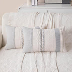Boho Lumbar Pillow Covers Set of 2-12x20 Inch Decorative Farmhouse Striped Coastal Accent Textured Long Boho Throw Pillows for Couch, Neutral Rectangle Pillowcases for Bed, Home Decor, Grey