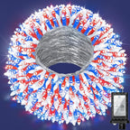 300 LED Outdoor Christmas Lights 75ft, 12 Lighting Modes Indoor String Lights Dimmable & Timer Memory, Outsite Waterproof Tree Lights for Xmas Garden Wedding Party Holiday Decorations Red White & Blue