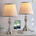 Seealle Touch Lamps for Night Stands - Bedside Lamps Set of 2, 3 Way Dimmable, USB C+A for Bedroom & End Tables (Oat&Nickel)