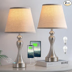 Seealle Touch Lamps for Night Stands - Bedside Lamps Set of 2, 3 Way Dimmable, USB C+A for Bedroom & End Tables (Oat&Nickel)