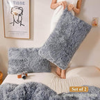 XeGe Faux Fur Throw Pillow Cases, Plush Shaggy Ultra Soft Pillow Covers, Fluffy Crystal Velvet Decorative Pillowcases, Furry Fuzzy Pillow Shams Zipper Closure, Set of 2(Standard, Gray Ombre)
