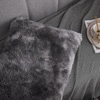 WERDIM Shaggy Fluffy Faux Fur Pillowcases 2 Pack Button Closure Velvet Pillow Shams Standard/Queen Size (Tie Dye Dark Grey, 20 X 26 Inches)